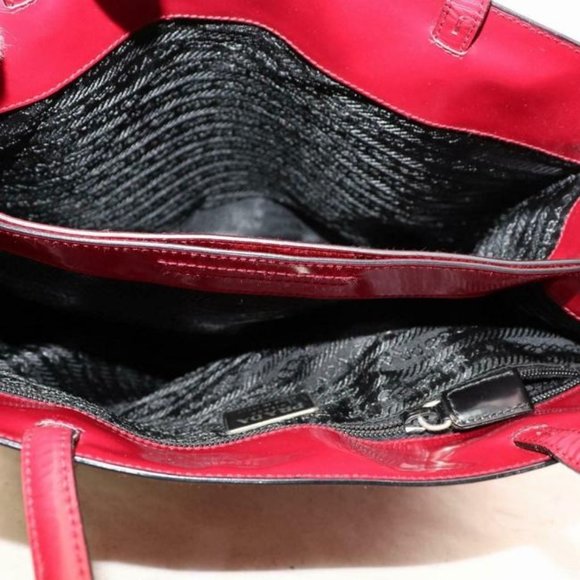 Prada Satchel Style Or Purse Red Patent Leather And Red Leather Tote - Picture 3 of 9